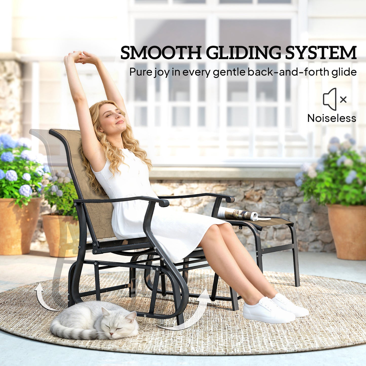Outdoor Glider Chair Set with Ottoman - Tan