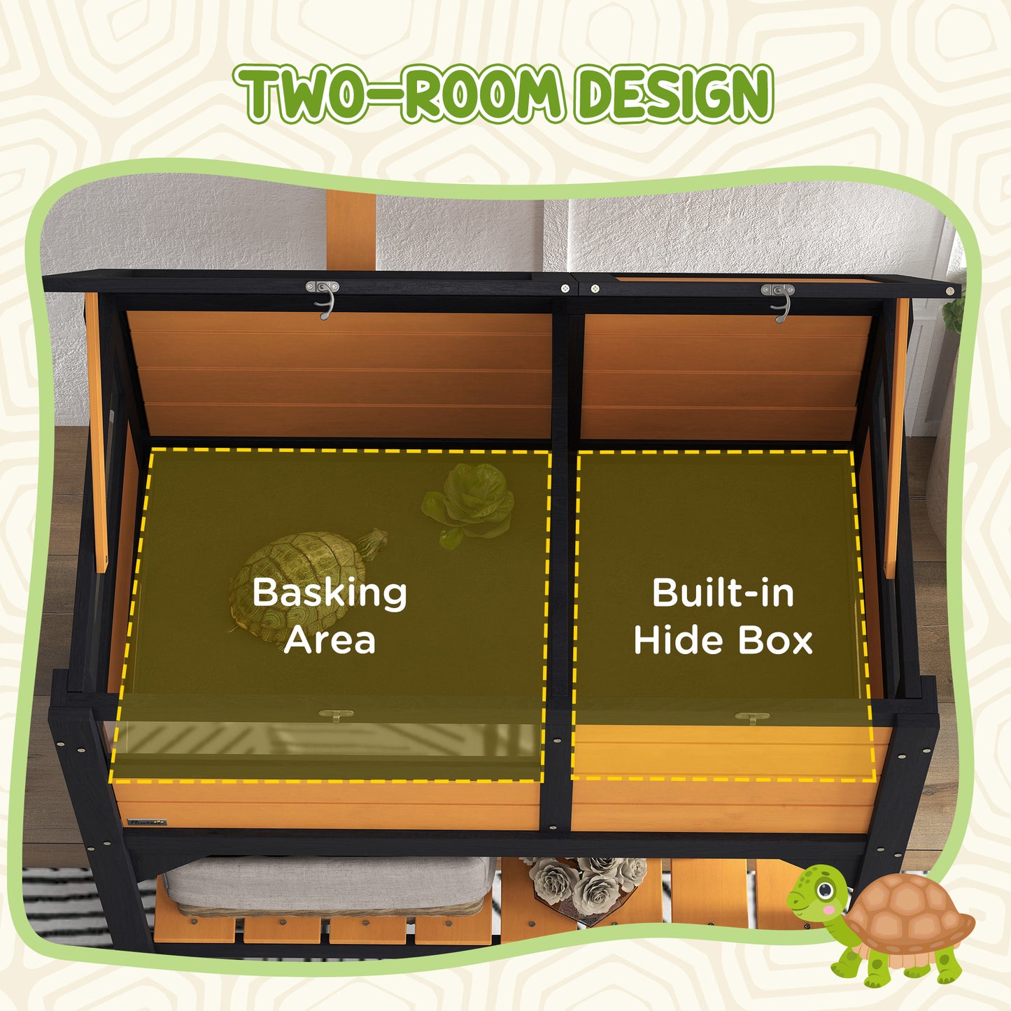 Pet Tortoise Habitat with Shelf Storage and Weather Protection - Indoor Use, Yellow