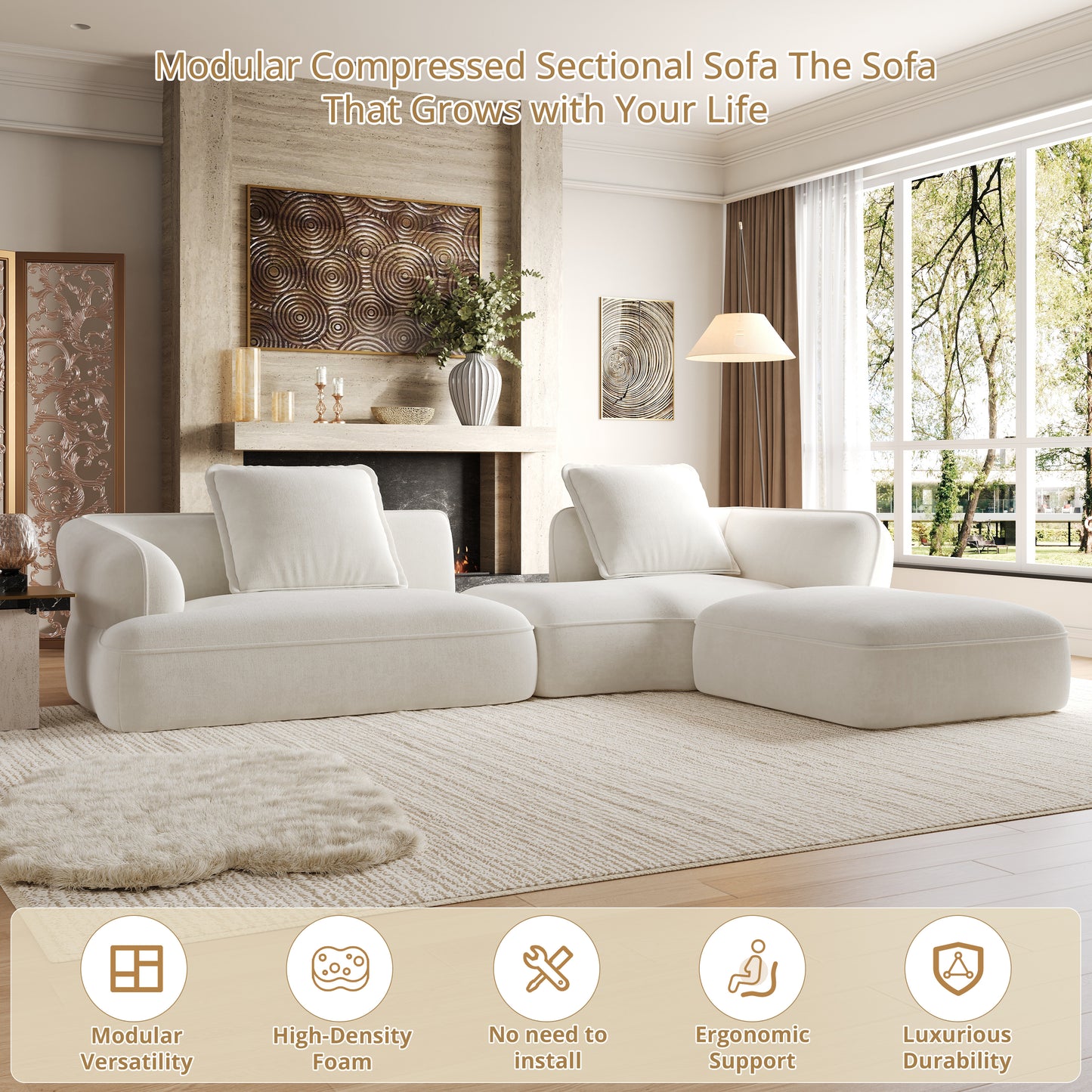 122 Modern L-Shaped Sectional Sofa With High-Density Fully Compressed