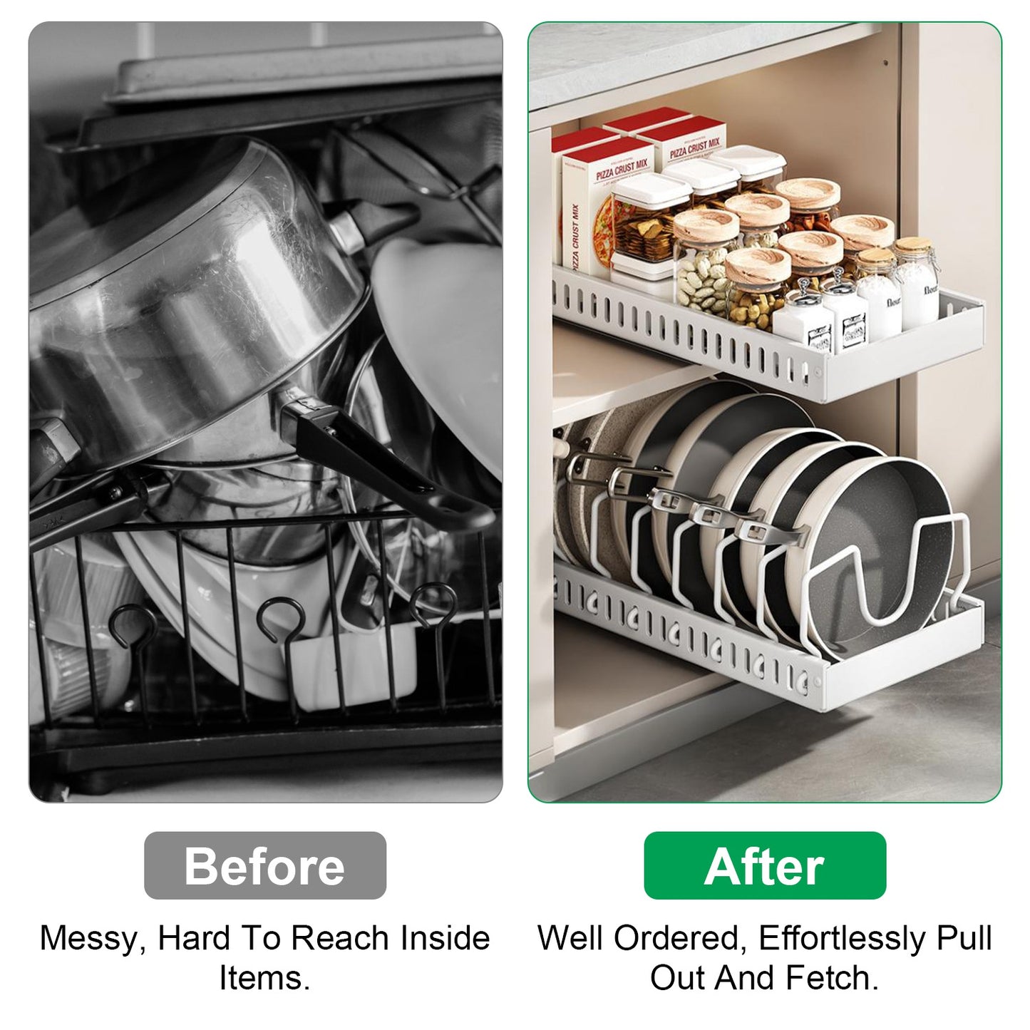 1Pc Pull Out Pots And Pans Organizer Under Cabinet With 8 Adjustable