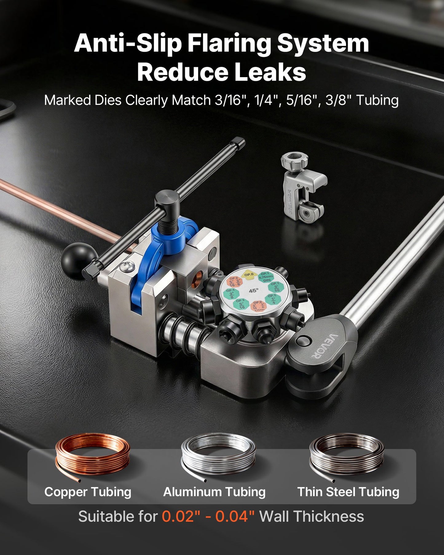 Brake Line Flaring Tool Kit - 45° Double & Bubble Flare for Copper Steel Tubes