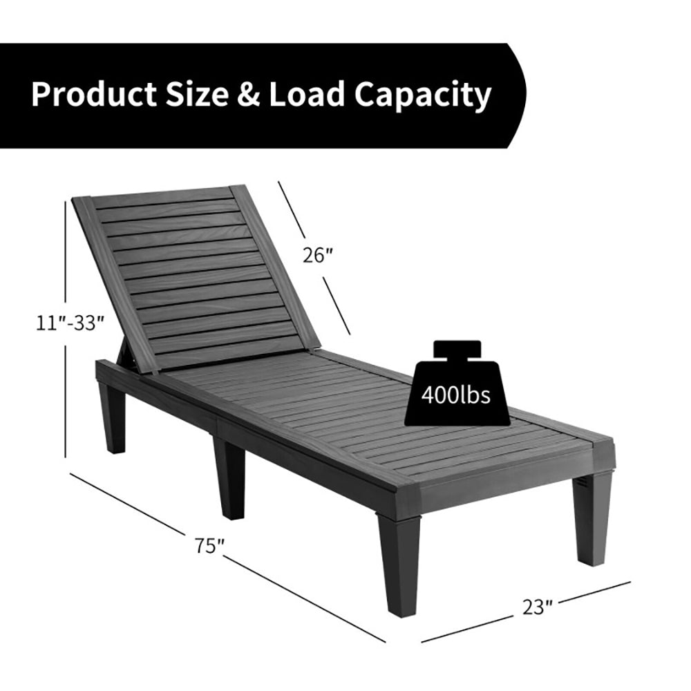 Outdoor Chaise Lounge Chair With 5 Positions Adjustable Backrest For