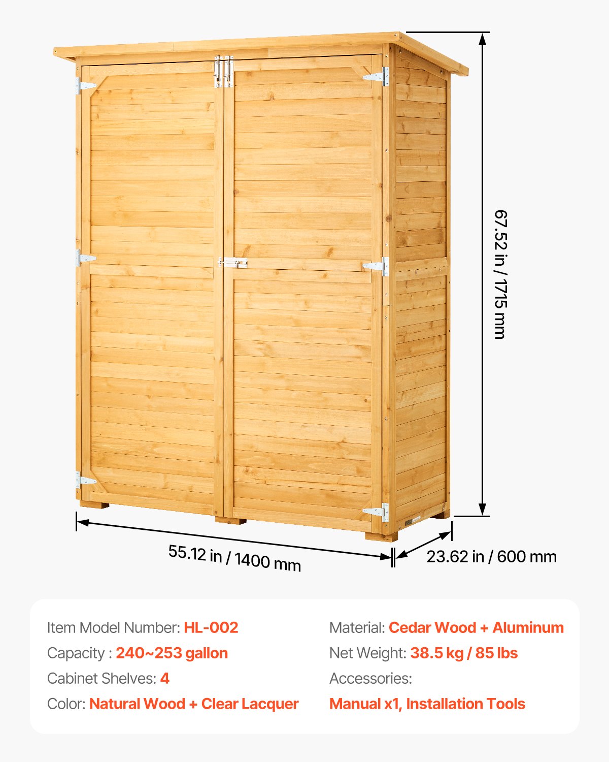 Waterproof Outdoor Wooden Storage Shed - Khaki, 55x67.5 Inch