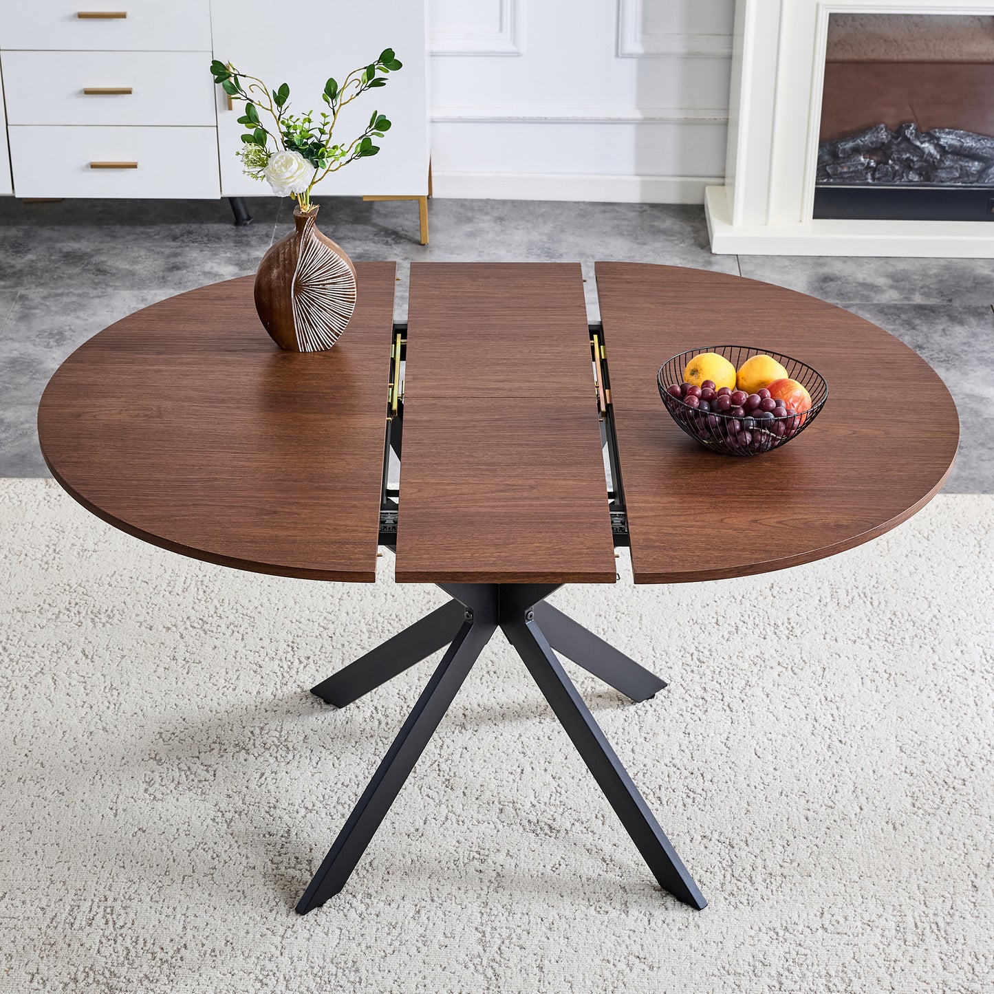 Extendable Round Dining Table - Space-Saving Walnut Table for 4-6