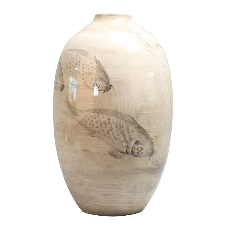 Ceramic Koi Fish Vase - Hand-Painted Gold-Faced Modern Decor