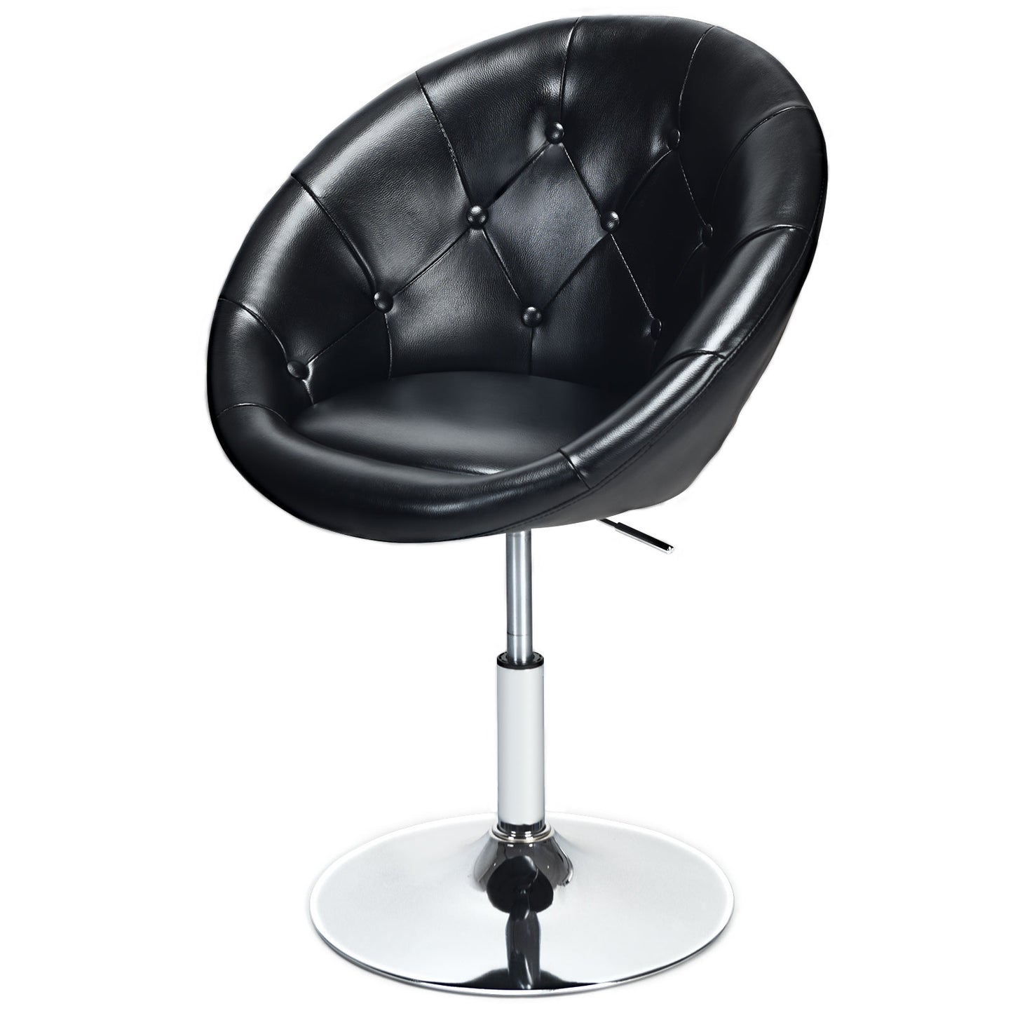 Adjustable Swivel Round Accent Chair - Black PU Leather