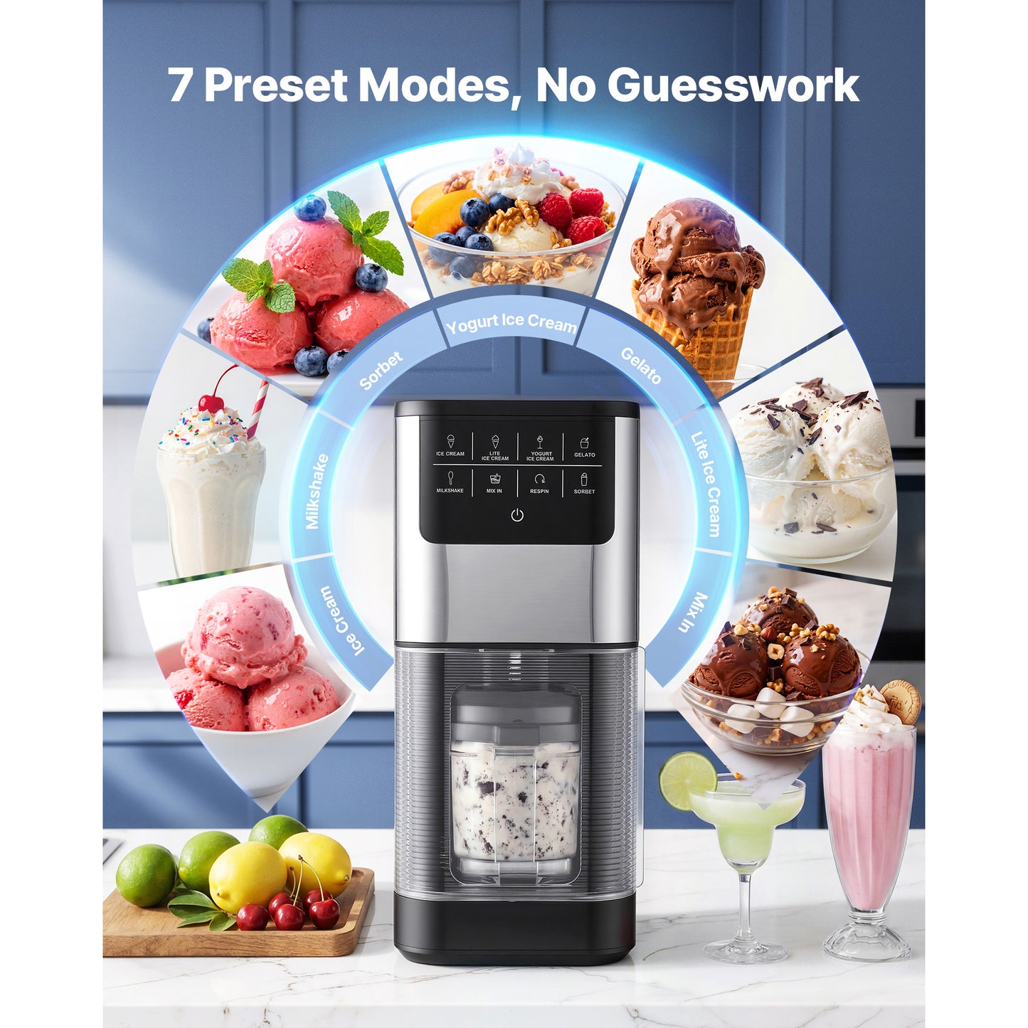7-in-1 Home Ice Cream Maker for Gelato, Sorbet, Milkshake & Frozen Yogurt