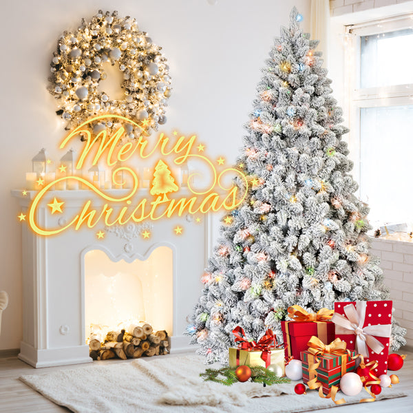 6ft Flocked Christmas Tree with 888 PVC Branch Tips & LED Lights