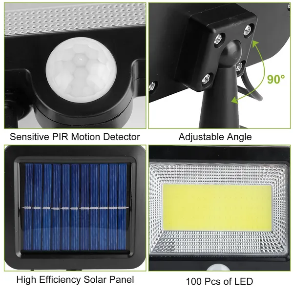 Solar Powered Outdoor Wall Light with Motion & Light Sensors, IP65 Waterproof, Black