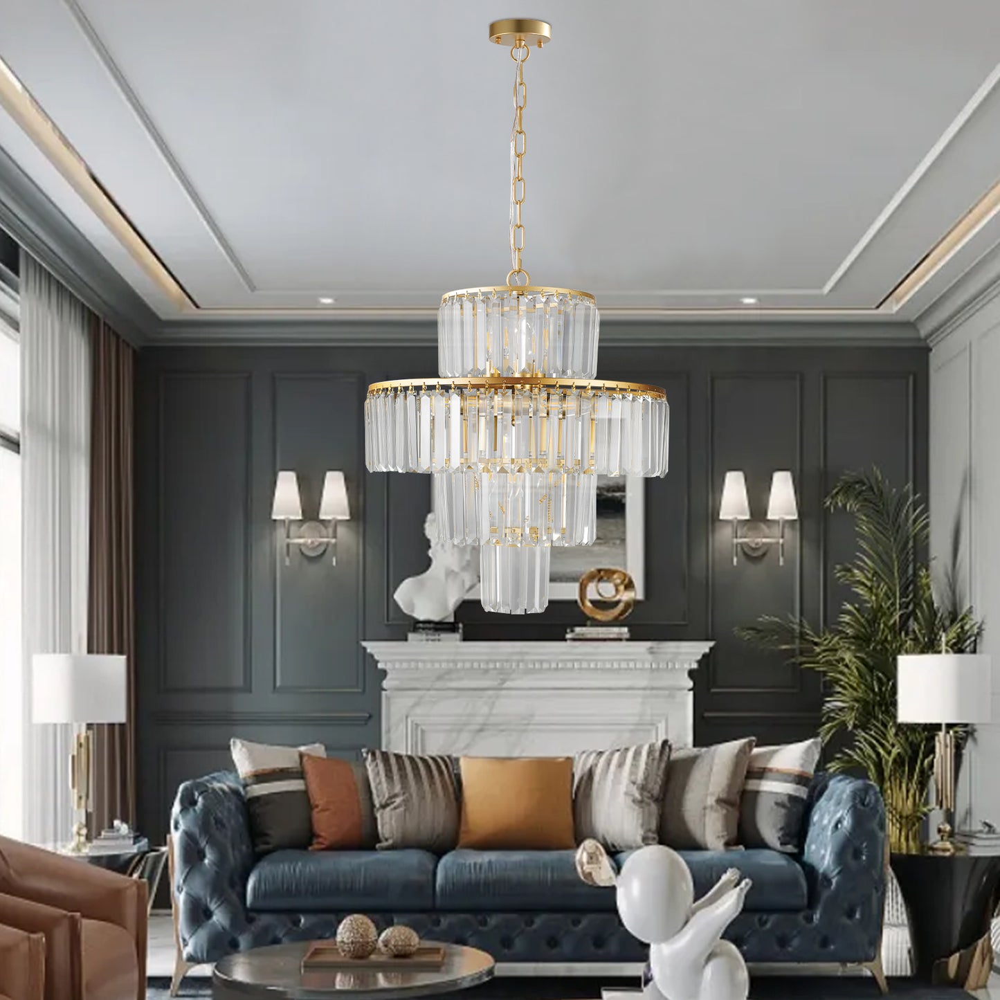 Elegant 20-Inch Crystal Chandelier - Gold 4-Tier Pendant Light