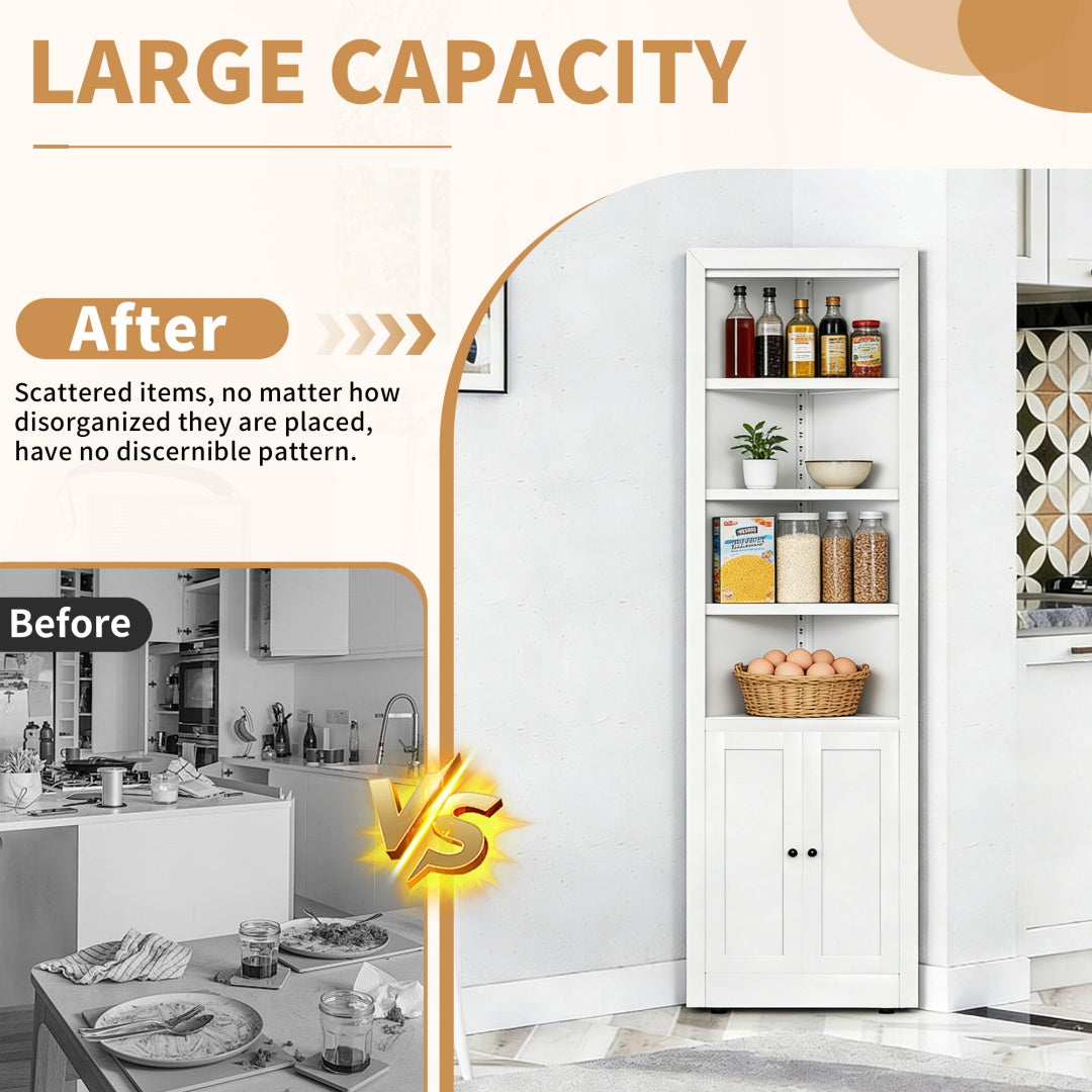 71in Tall Corner Storage Cabinet With 2 Doors, 5-Tier Metal