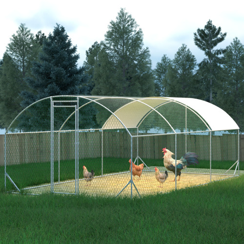 Large Metal Chicken Coop Run with Waterproof UV Cover - Outdoor Yard Hen House