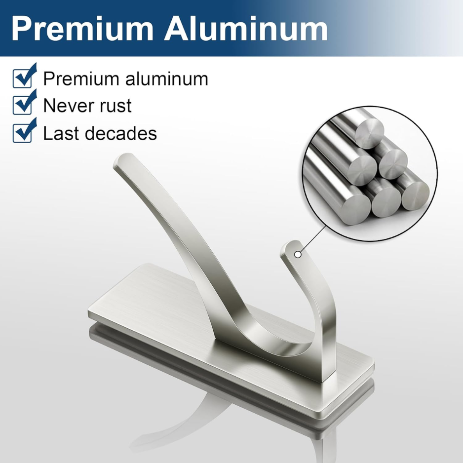 Self-Adhesive Towel Hooks - Heavy-Duty Brushed Nickel, 4 Pack