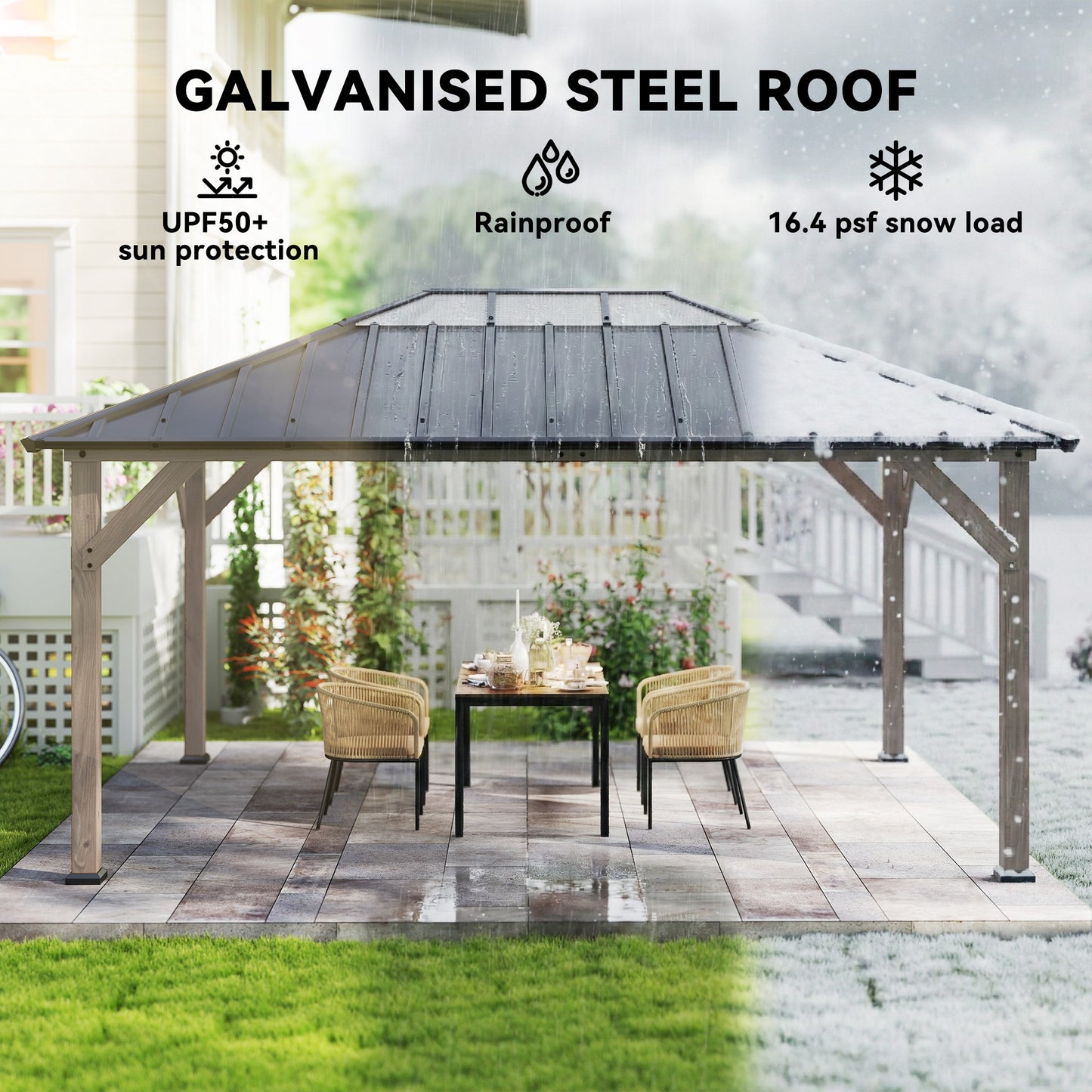 12' x 16' Hardtop Gazebo with Galvanized Steel Roof - Light Walnut