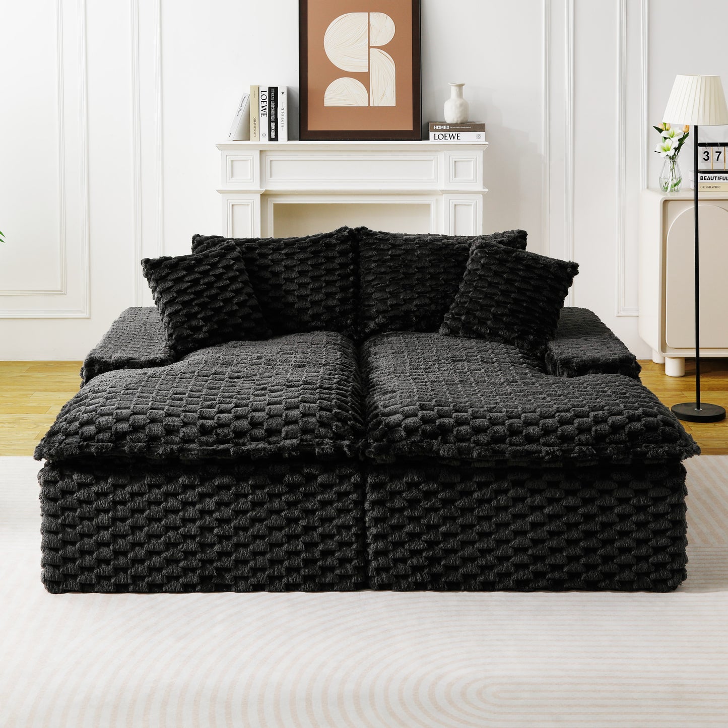 Black Velvet Double Chaise Lounge Sofa - Multifunctional Design