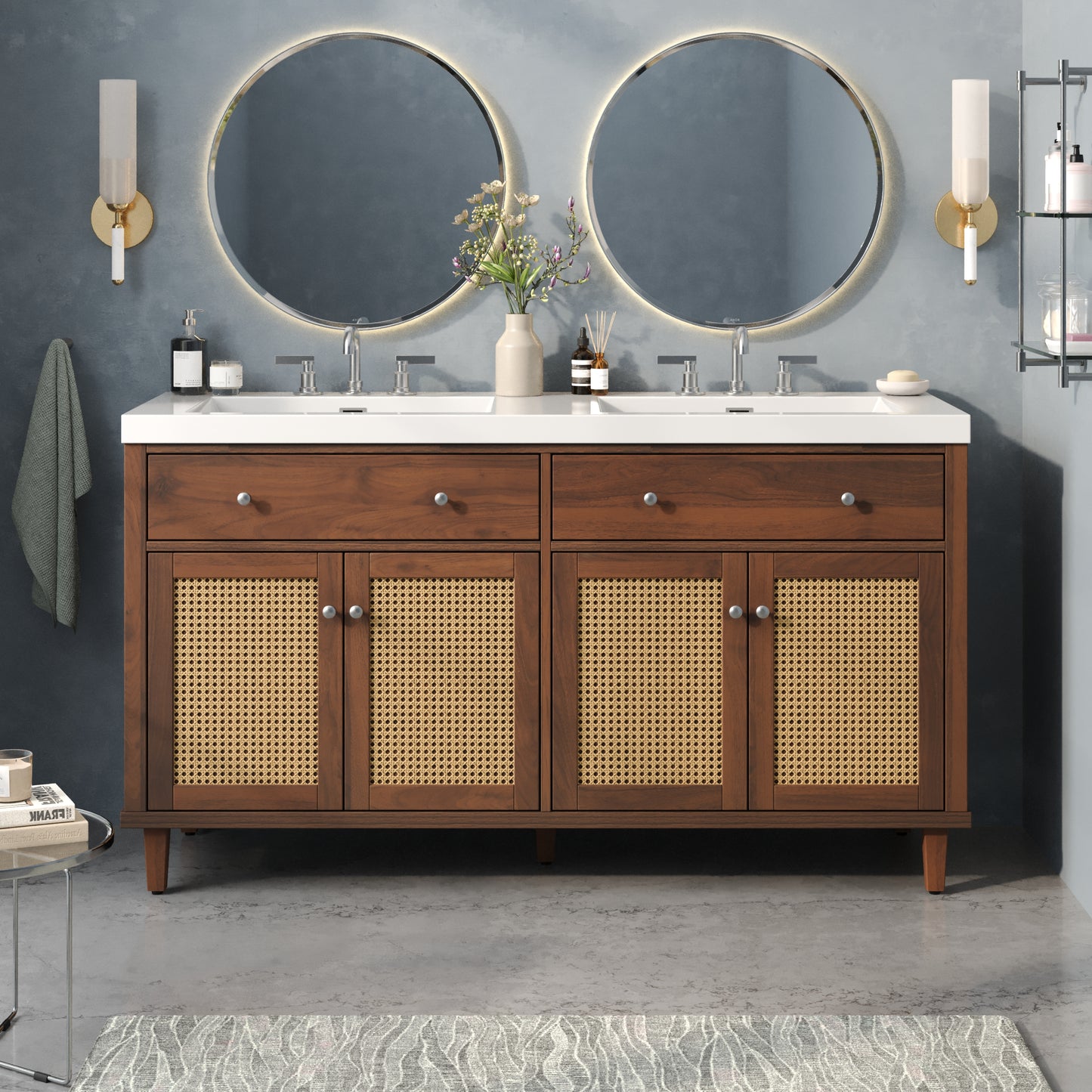 60 Inch Double Sink Bathroom Vanity with Large Storage - Brown
