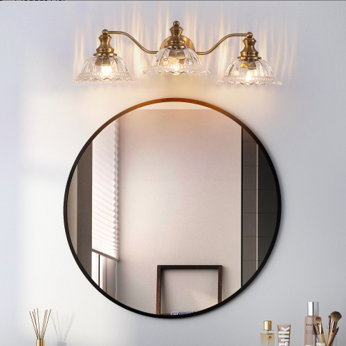 24 Inch 3-Light Vintage Bathroom Wall Sconce - Golden Metal & Glass Vanity Light