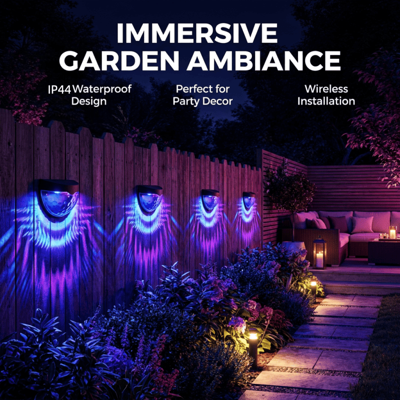 12 PCS RGB Solar Fence Lights - Waterproof Outdoor Wall Deck Step Lighting