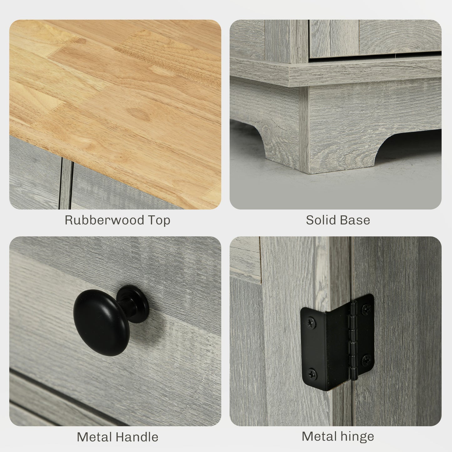 Kitchen Storage Cabinet with Adjustable Shelf & 3 Drawers - Light Gray