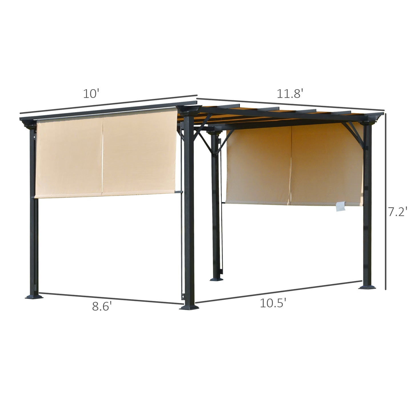 Outdoor Retractable Pergola Canopy with Sun Shade - Beige
