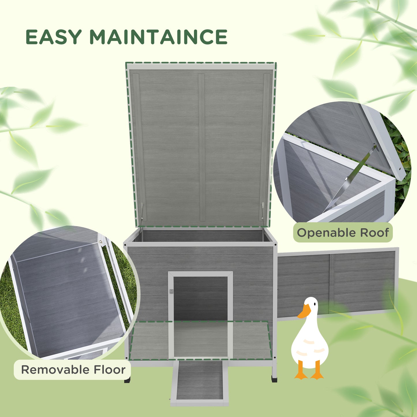 Wooden Duck Coop with Openable Roof and Removable Floor - 30x38 Inches