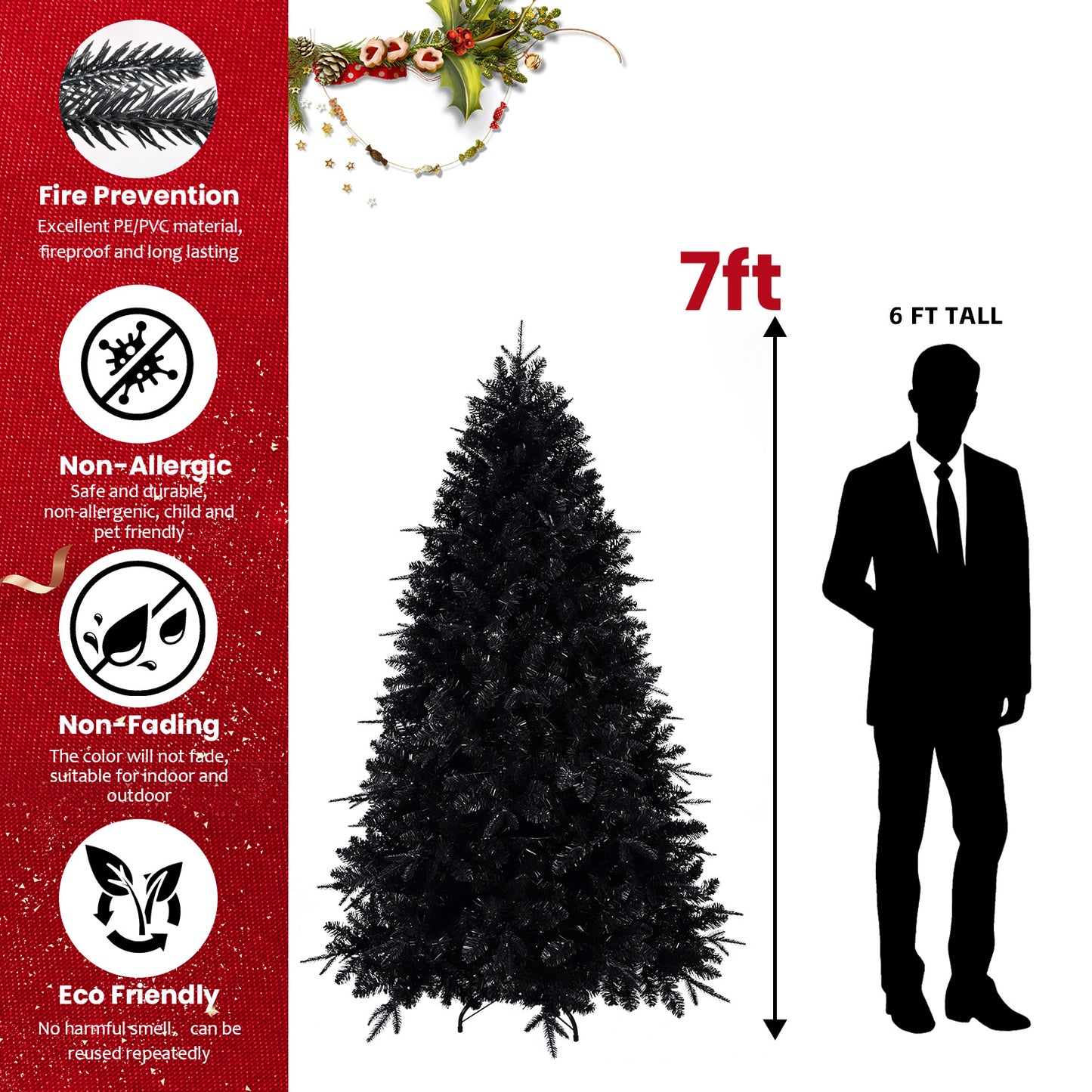 Prelit Black Christmas Tree with White Lights - Multiple Heights