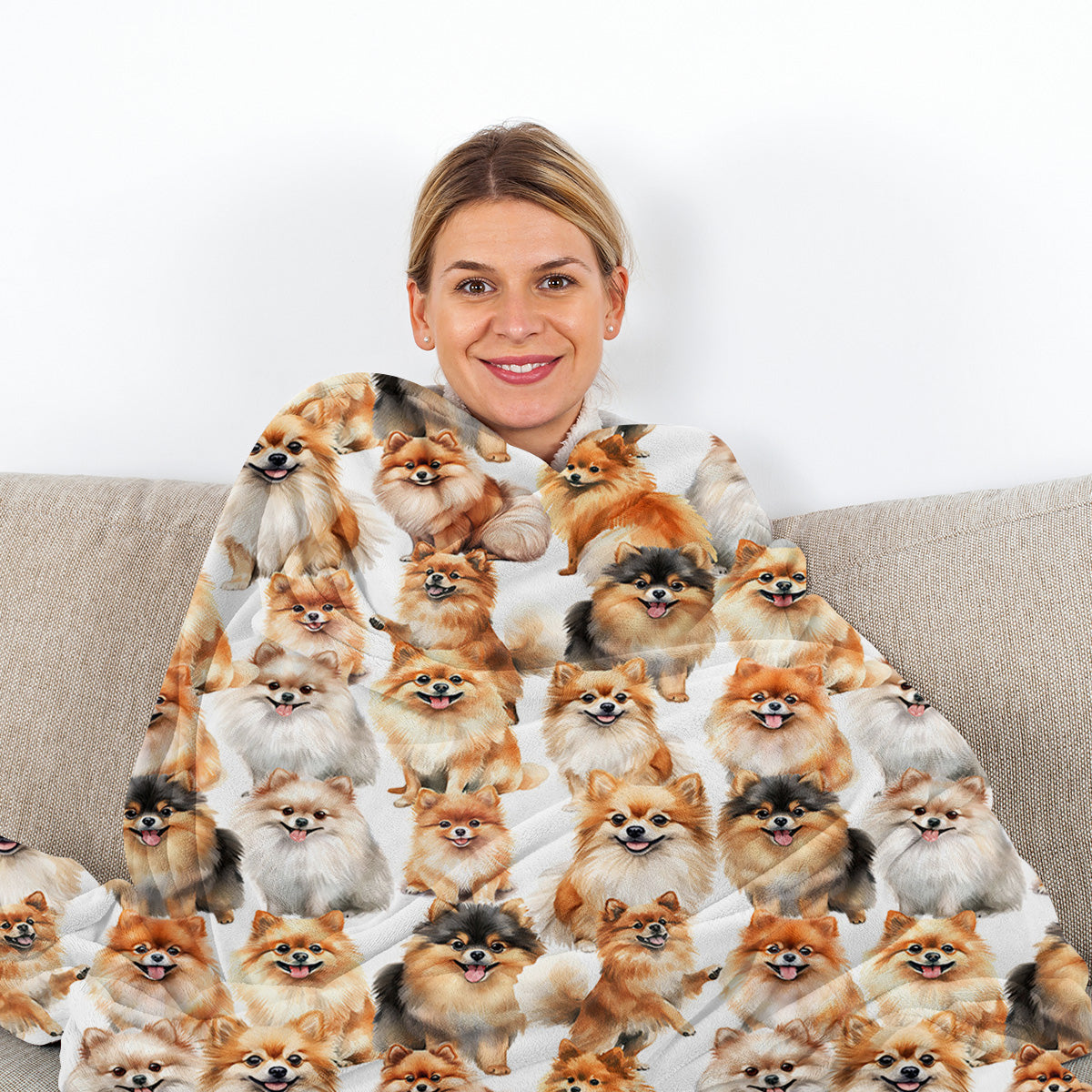 Pomeranian Dog Throw Blanket - Soft Flannel Bed Cover for Dog Lovers - 150x200cm Brown