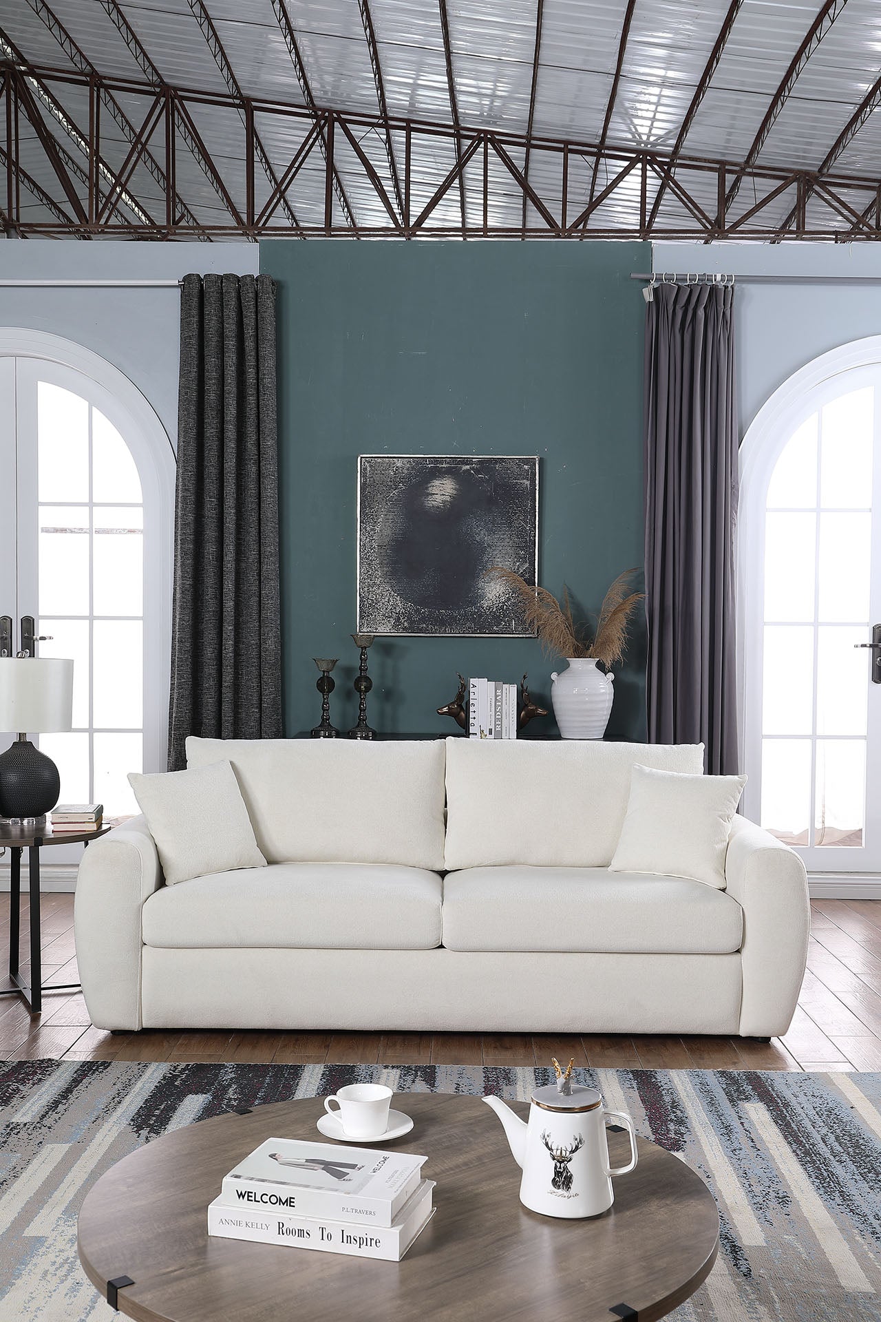 Beige Modern Minimalist 3-Seat Sofa - Comfortable Design
