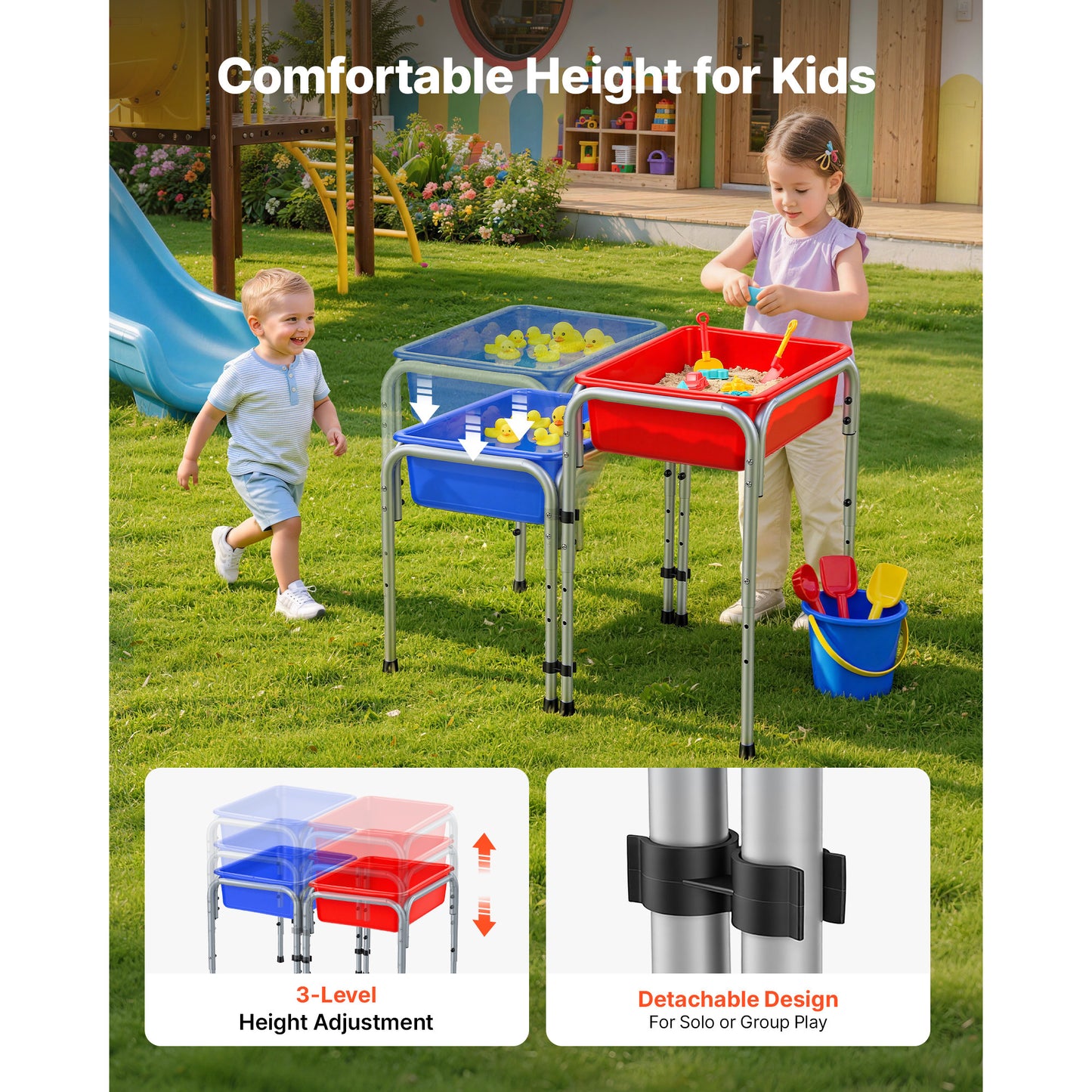 Kids Water and Sand Play Table with Storage Bins - Adjustable Sensory Toy