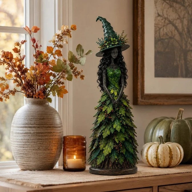 Halloween Witch Statue for Home Decor - Autumn Resin Ornament
