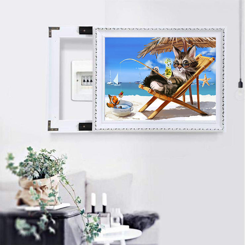 Diamond Painting Kit - Beach Fishing Cat Cross Stitch Art DIY Decor