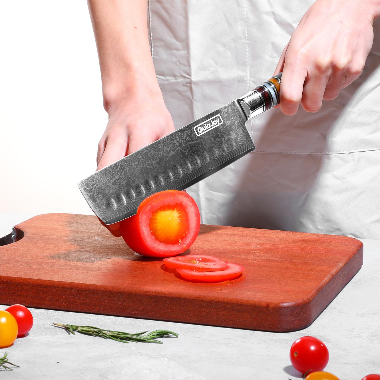 7-Inch Nakiri Chef Knife - Japanese Damascus VG-10 Steel, Pakkawood Handle