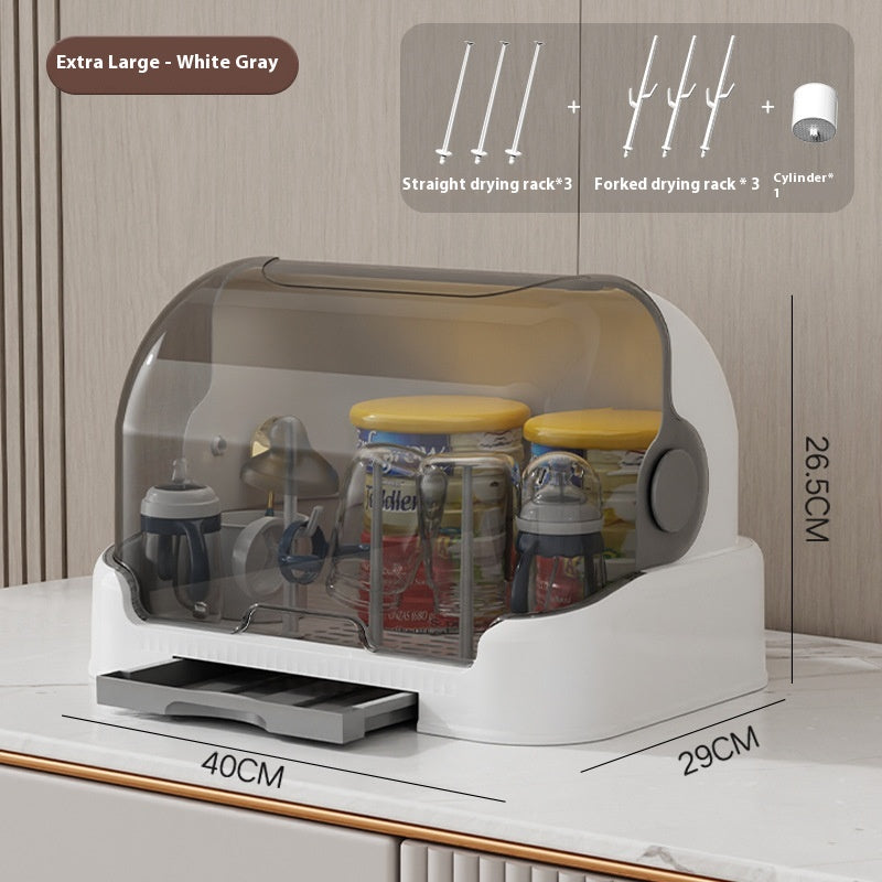 Baby Tableware Storage Box with Draining Rack Dustproof Cover Multi-Size