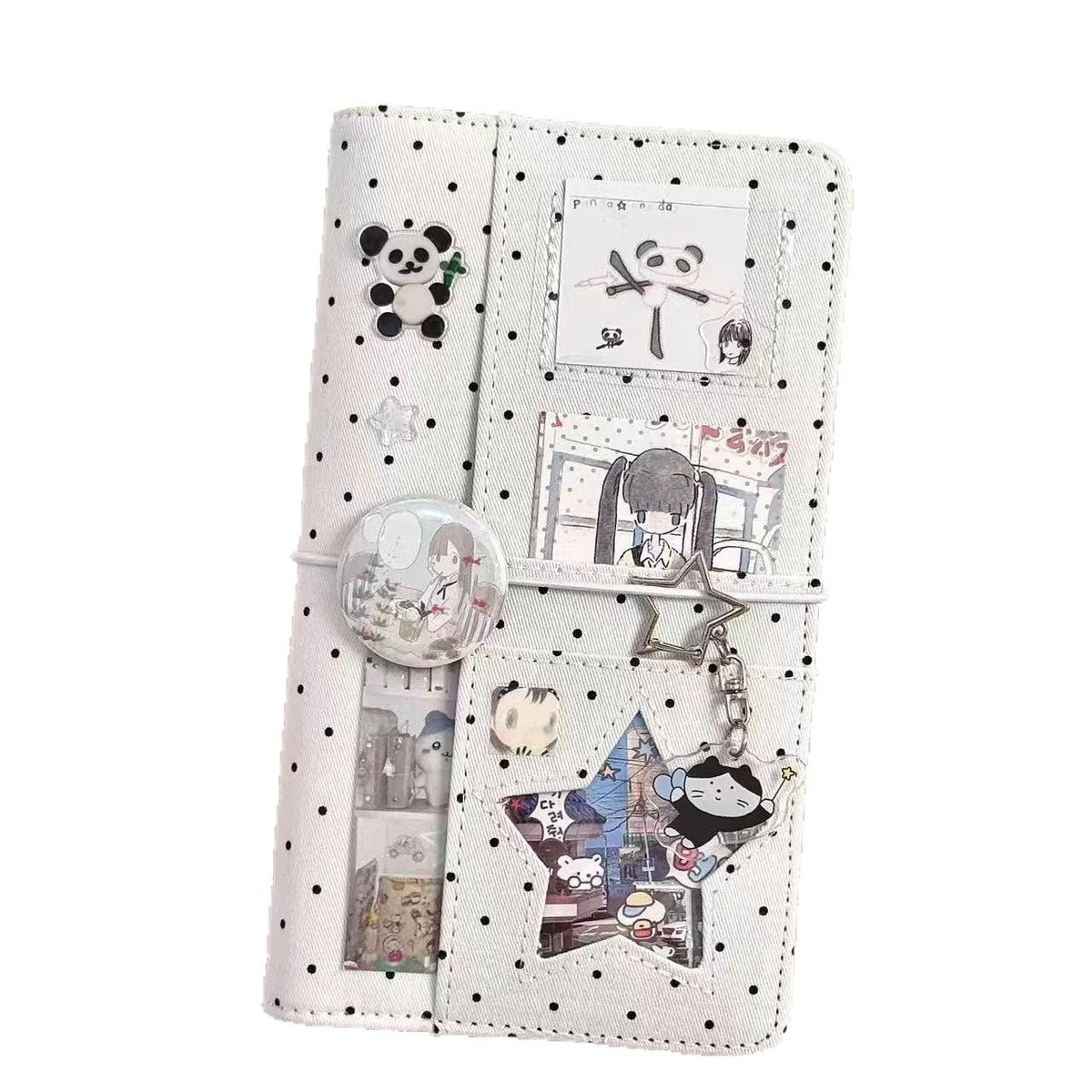 Korean-Style Polka Dot Fabric A6 Notebook - Loose Leaf, Creative Design