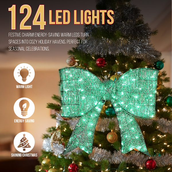 Giant Pre-Lit Outdoor Bowknot Christmas Decoration with 124 LEDs - Green