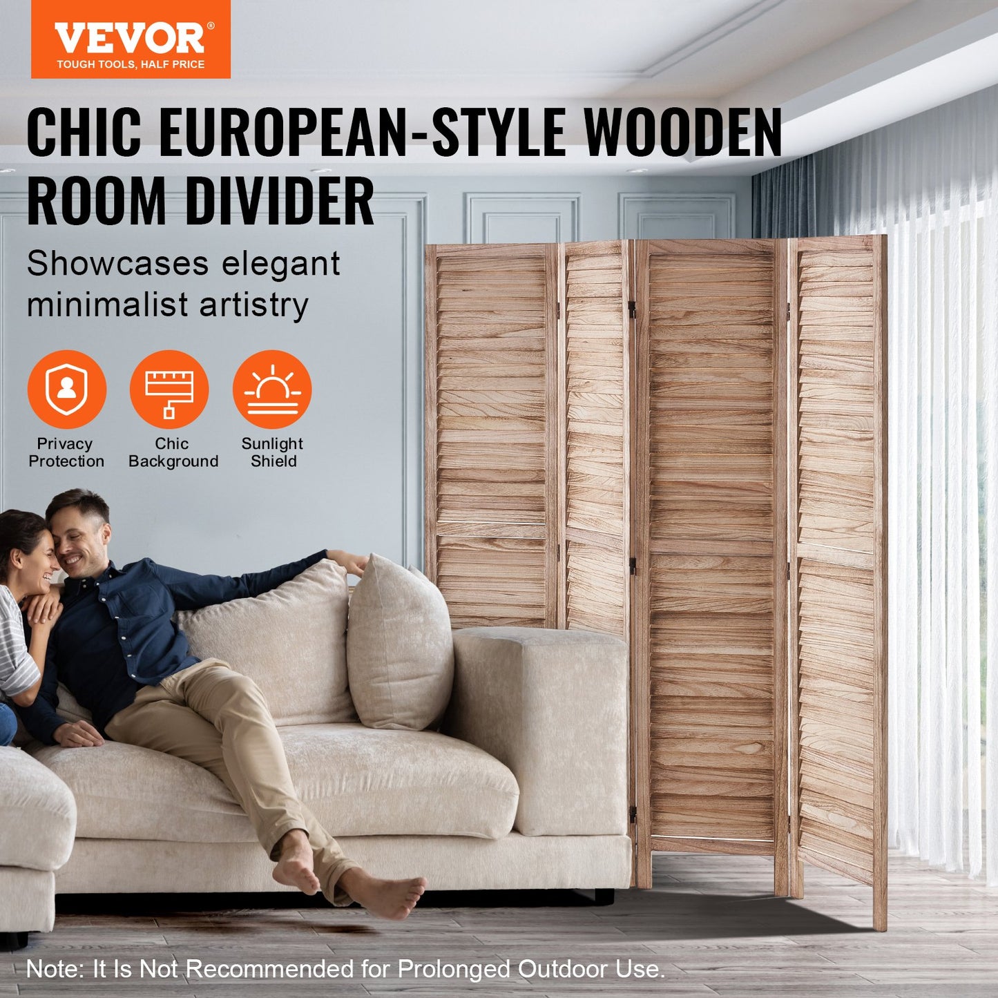Wood Room Divider - 4 Panel Folding Privacy Screen, 66.9" Tall