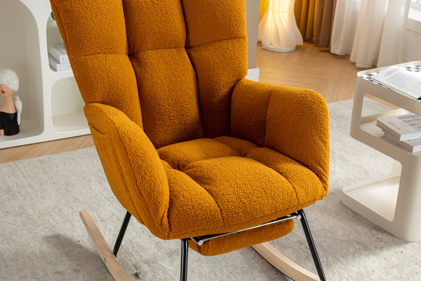 Teddy Fabric Rocking Chair with Adjustable Footstool - Caramel