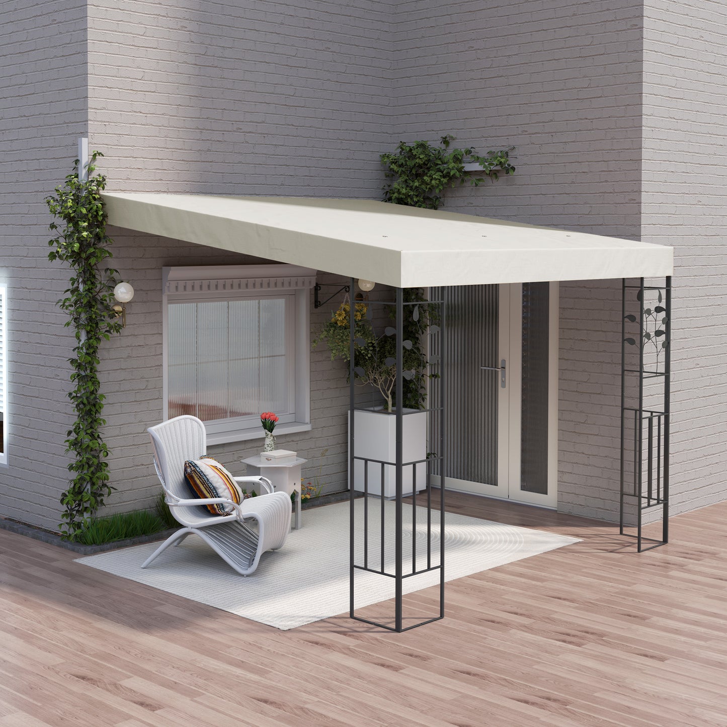 10x10 Outdoor Metal Pergola Canopy with Drainage Holes - Cream White