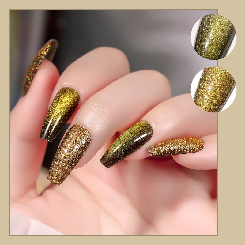 Fake Nail Patches Golden Earth - 24 Pieces with Gel