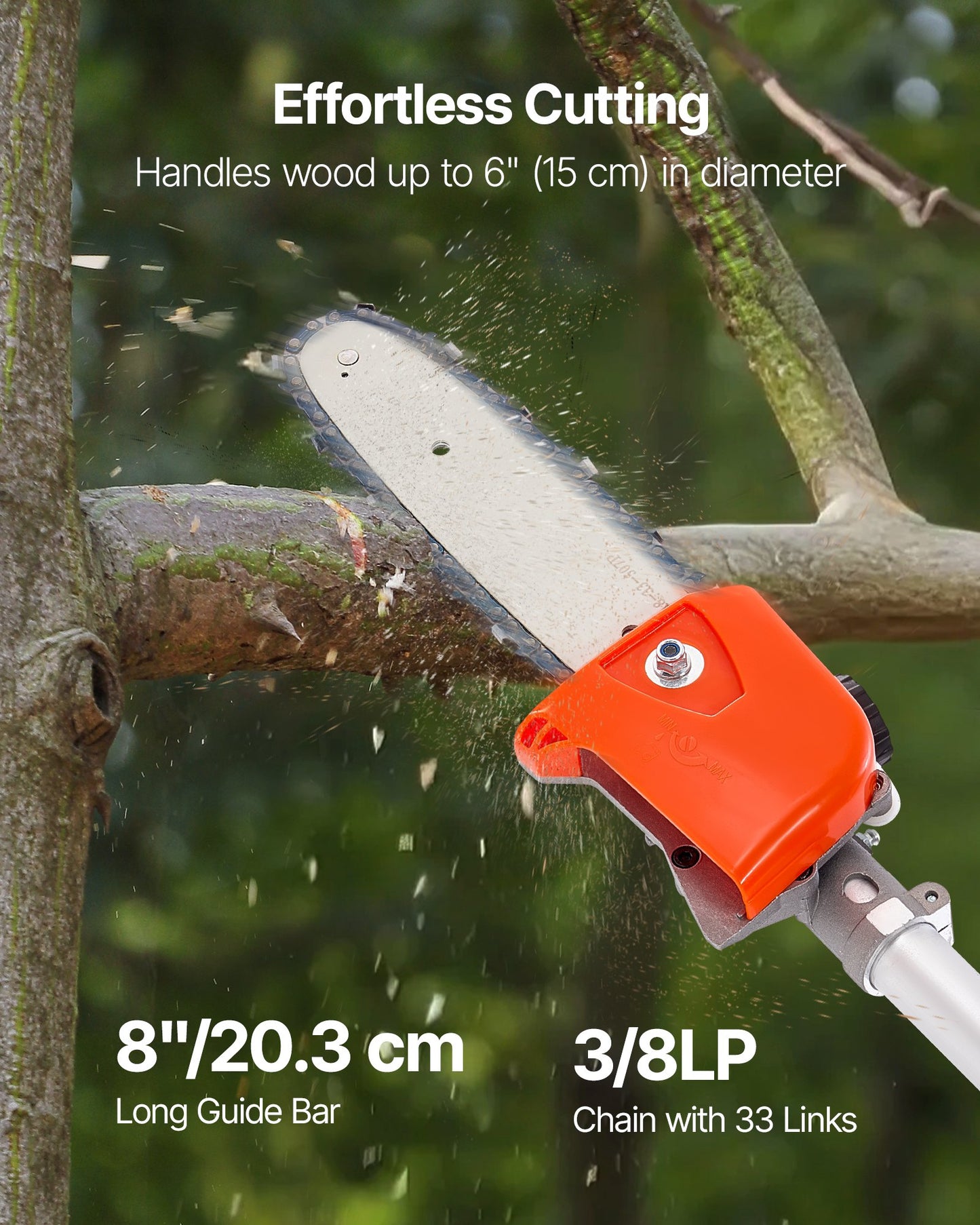 Gas Pole Saw 33cc 2-Stroke Extendable Cordless Tree Trimmer with 8-In Bar
