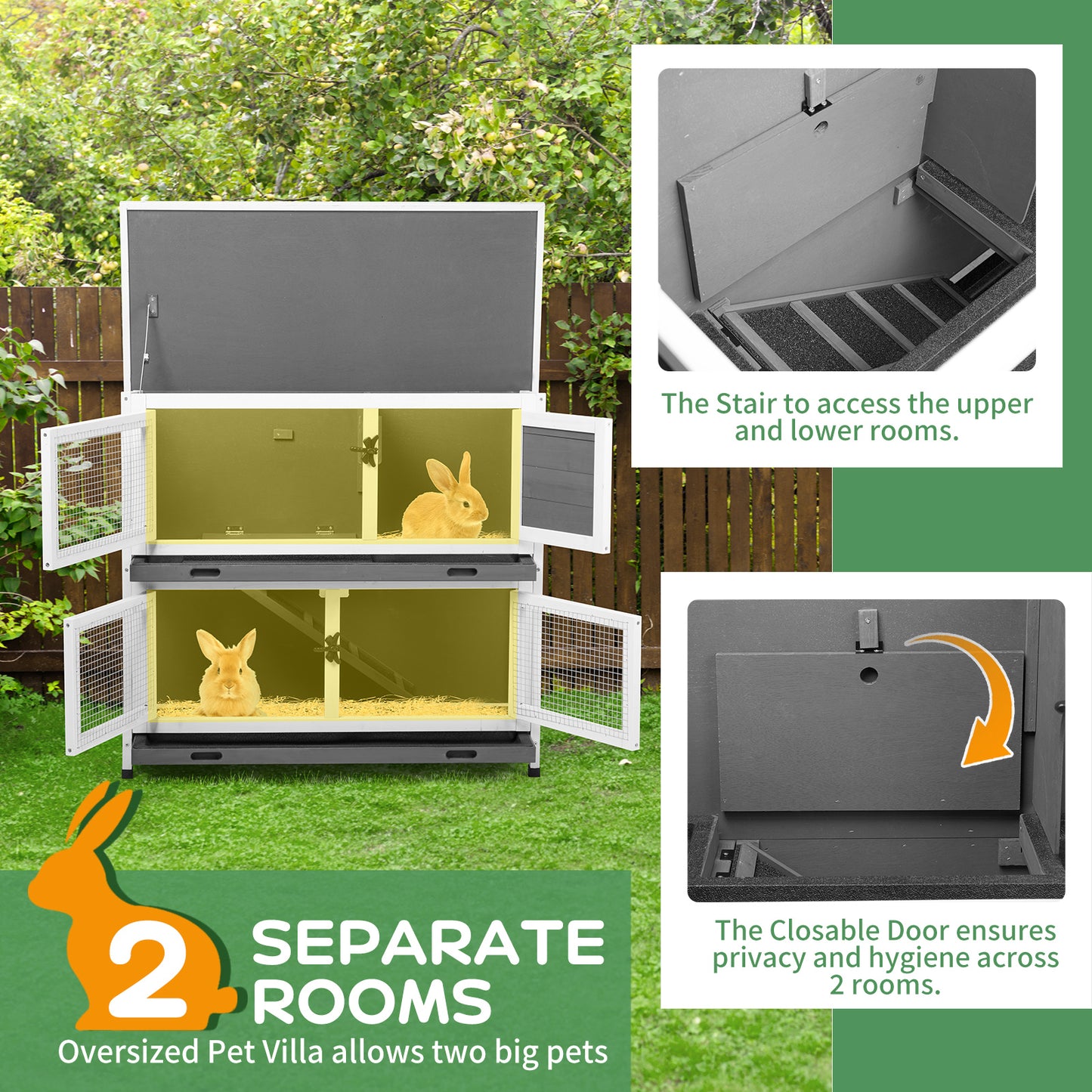 2-Story Pet Cage with Pull-Out Trays for Small Animals - Grey Cedar