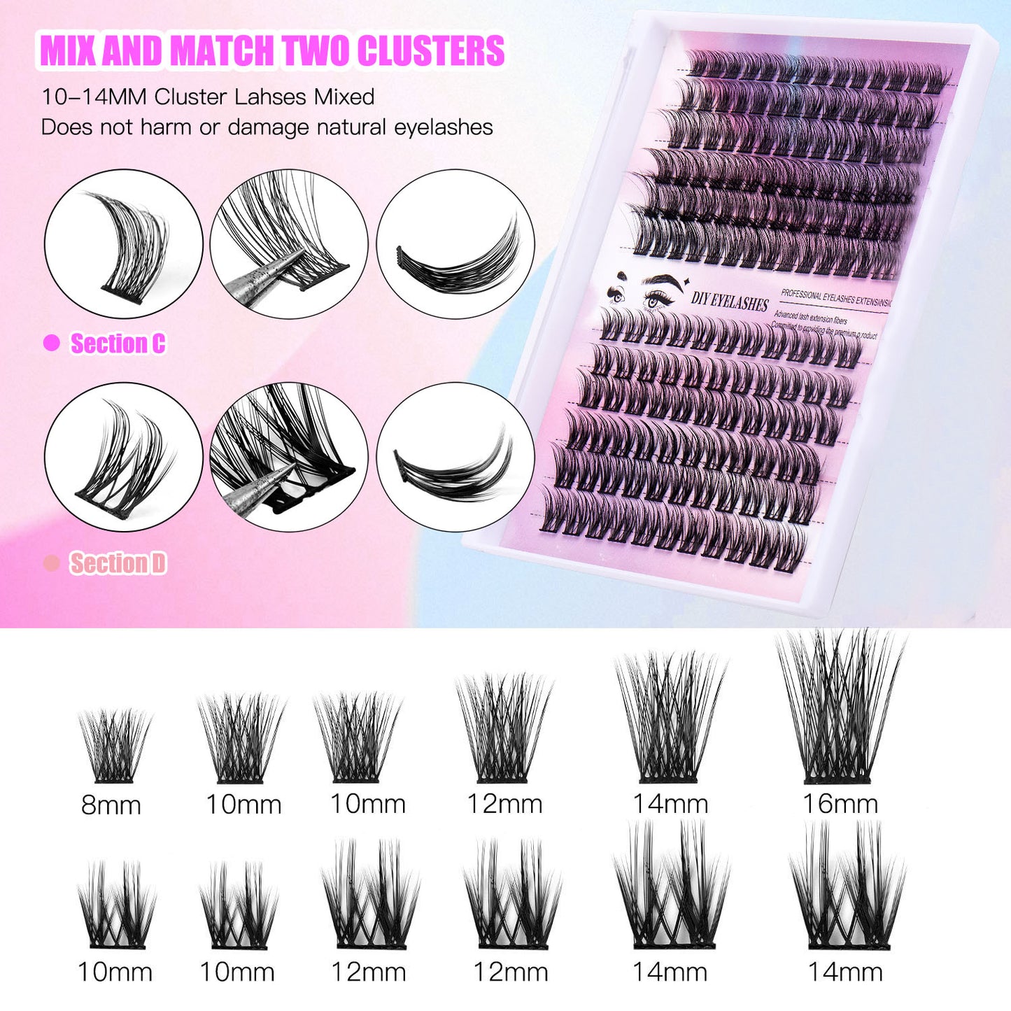 12-Row Segmented Cluster Eyelash Extension Set - Natural DIY Lash Kit