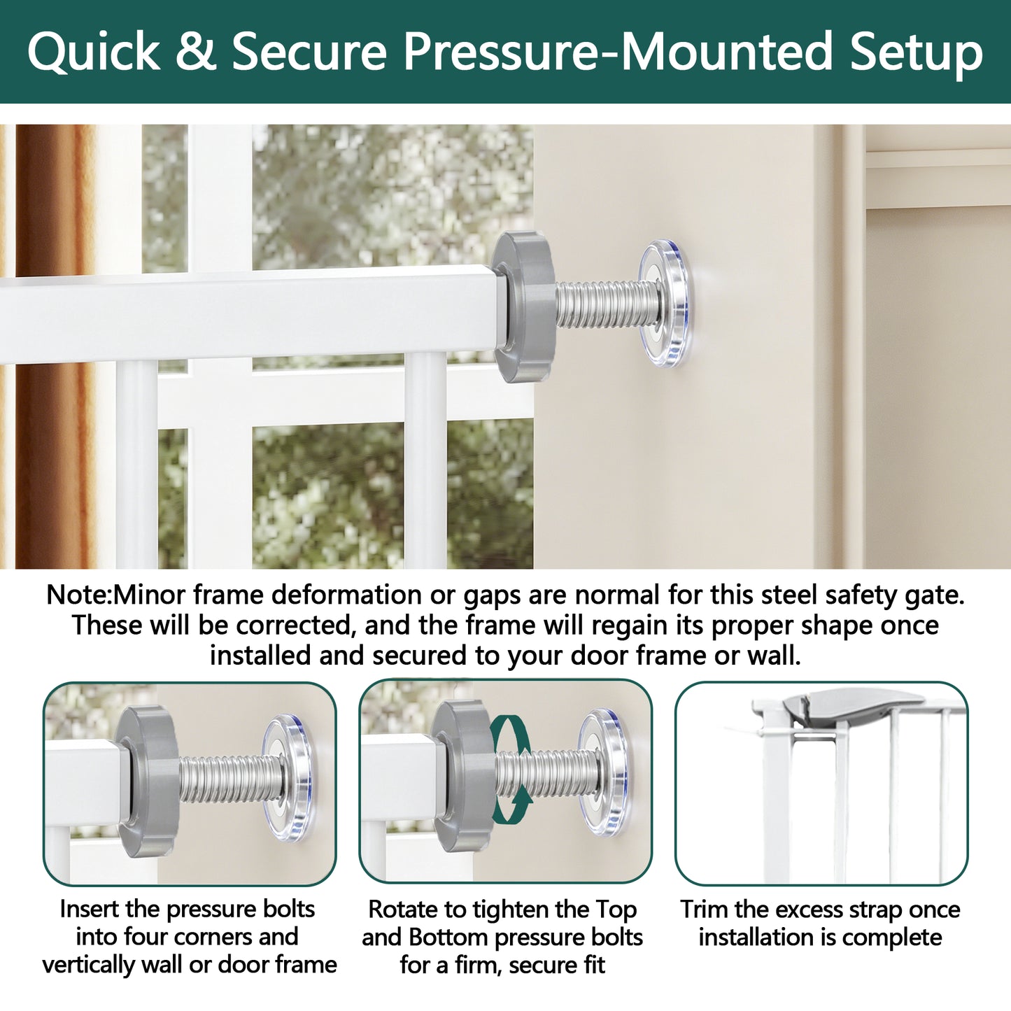 2-Pack Pressure-Mounted Baby Gate for Stairs & Doorways - White