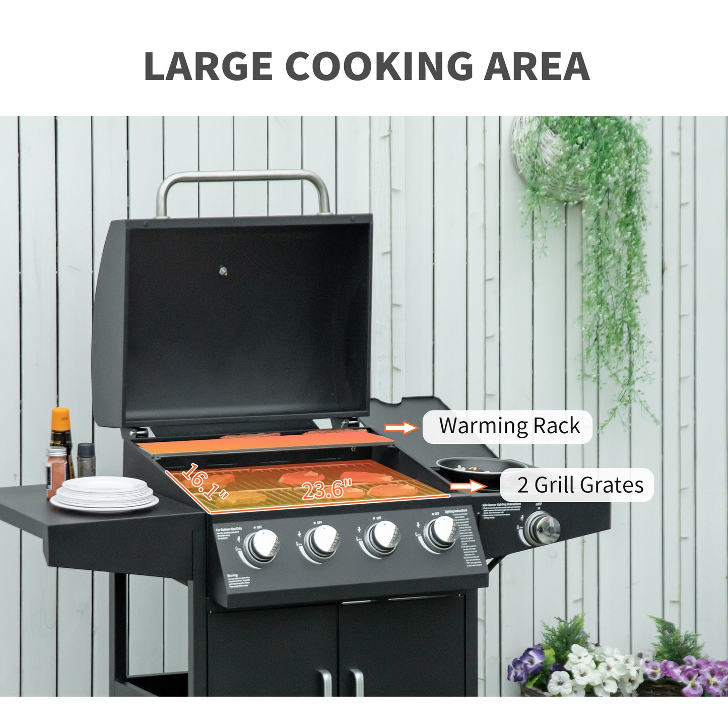 52" 4-Burner Propane Gas BBQ Grill with Side Burner & Wheels