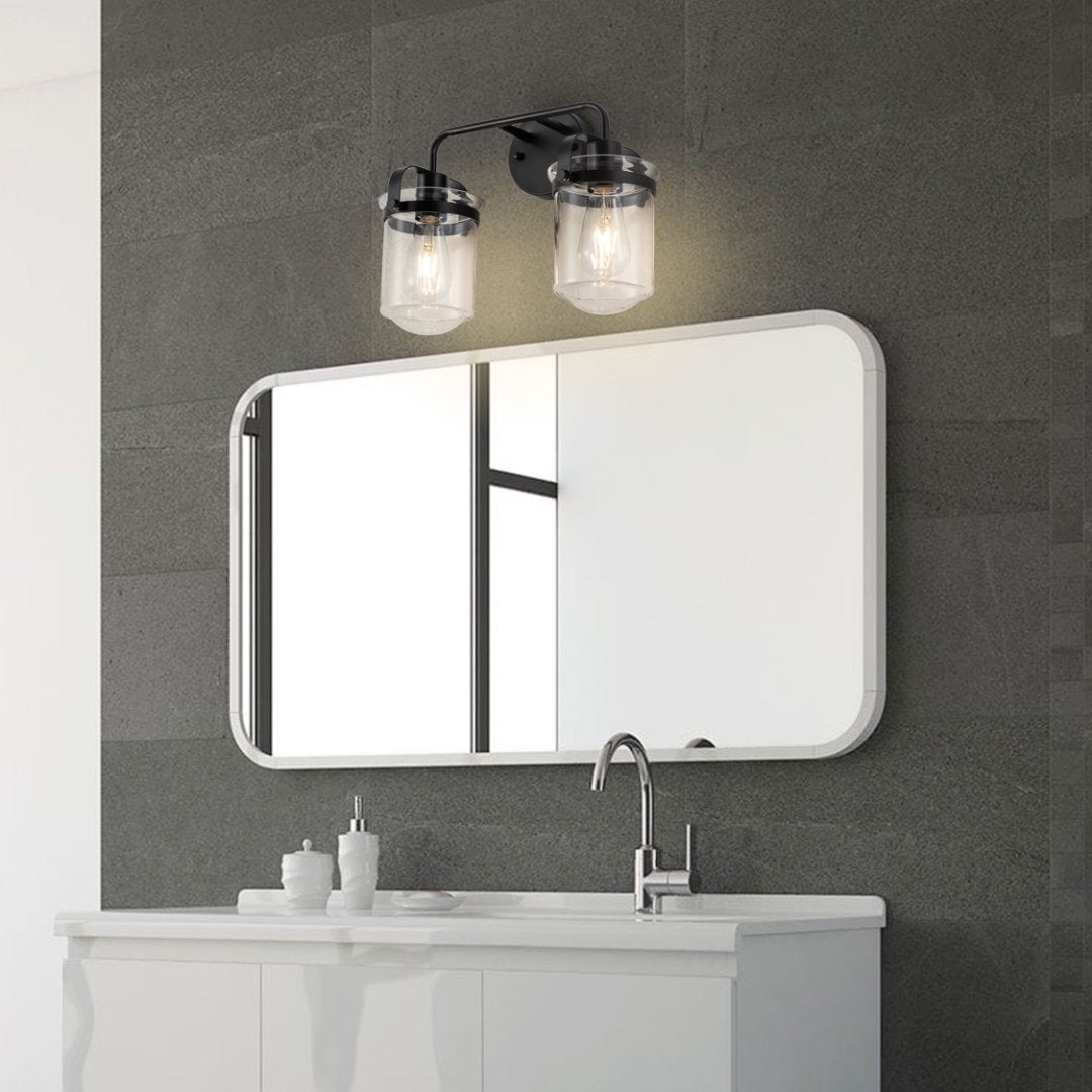 Modern Black Wall Sconce Light with Clear Glass Shade - Indoor Indoor Fixture for Bathroom Bedroom Living Room Kitchen Sink - E26 Socket