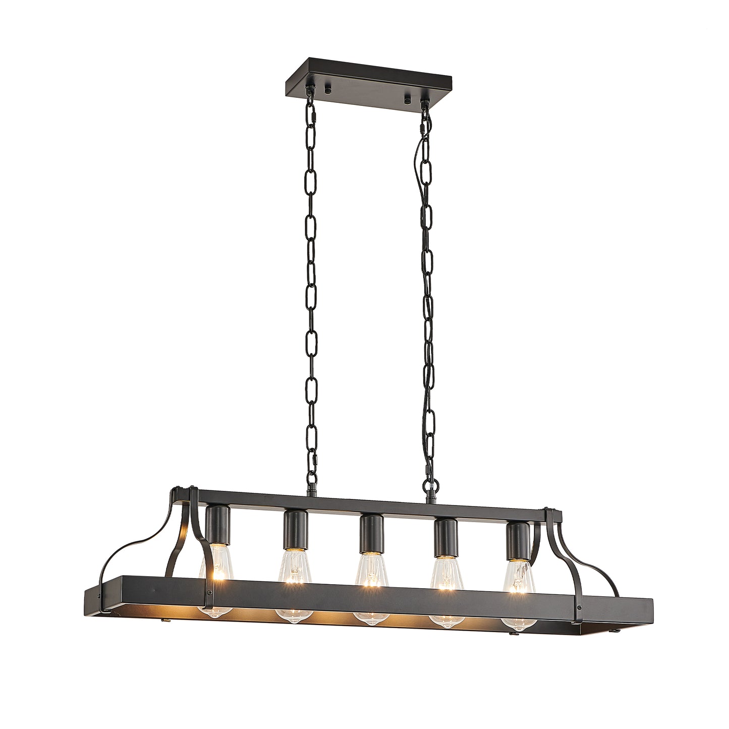 34-Inch Black Industrial Pendant Light with 5 E26 Sockets - Adjustable Height Chandelier