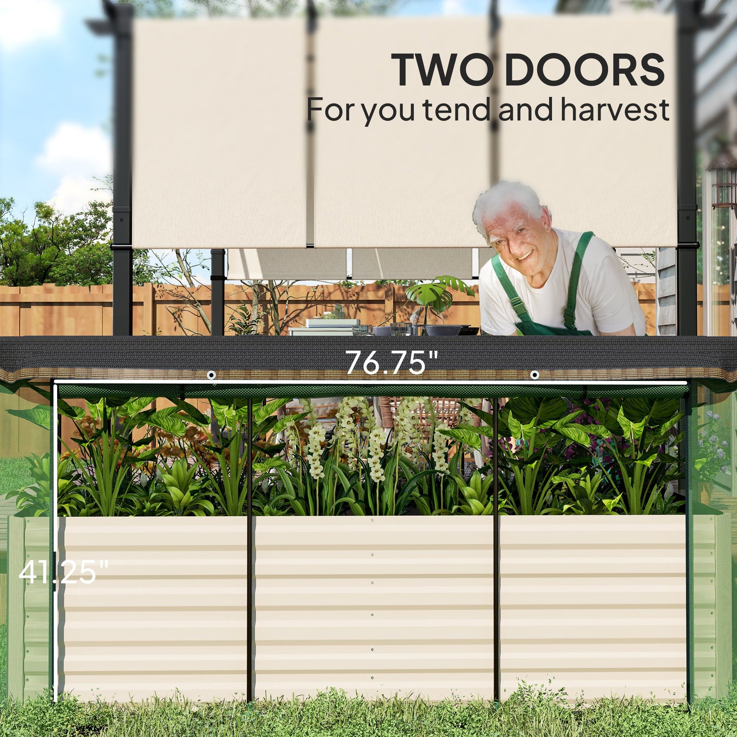 Galvanized Steel Raised Garden Bed with Crop Cage & Shade Cloth - Beige, 1185x340x150 mm