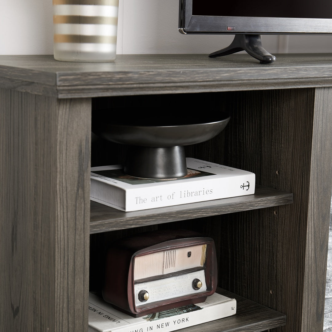Modern Grey TV Stand with Faux Stacked Stone - 70.12"