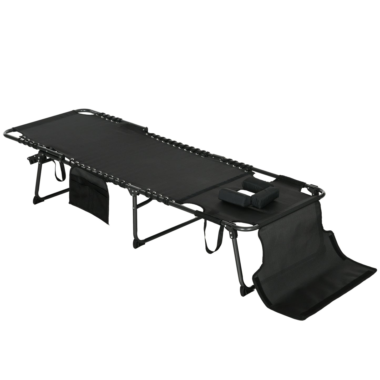 Folding Chaise Lounge Chair with 5-Position Recline and Side Pocket - Black