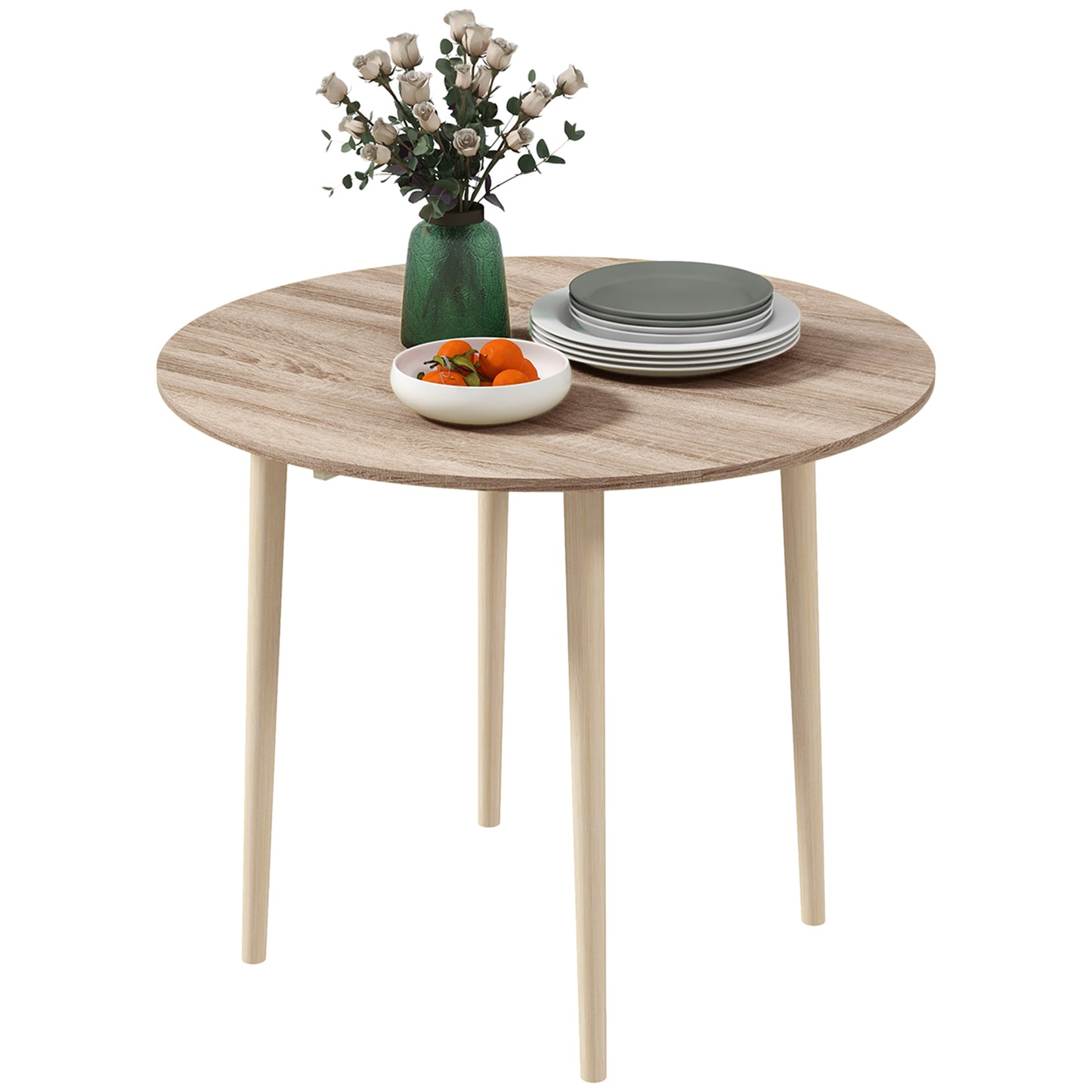Round Drop Leaf Folding Dining Table for Small Spaces - Oak